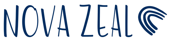 Nova Zeal horizontal logo in navy with a stylised enrichment symbol.
