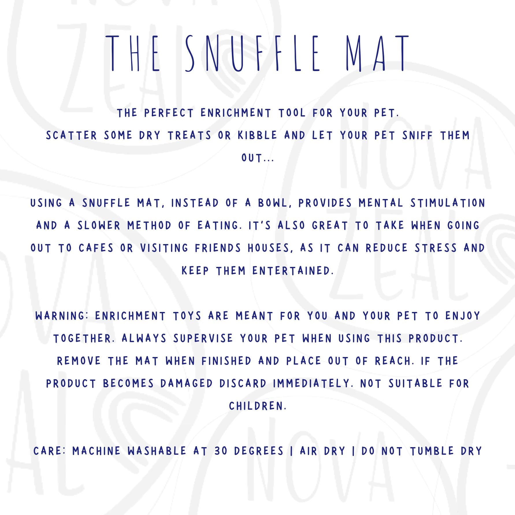 Text description of a snuffle mat for pets on a white background