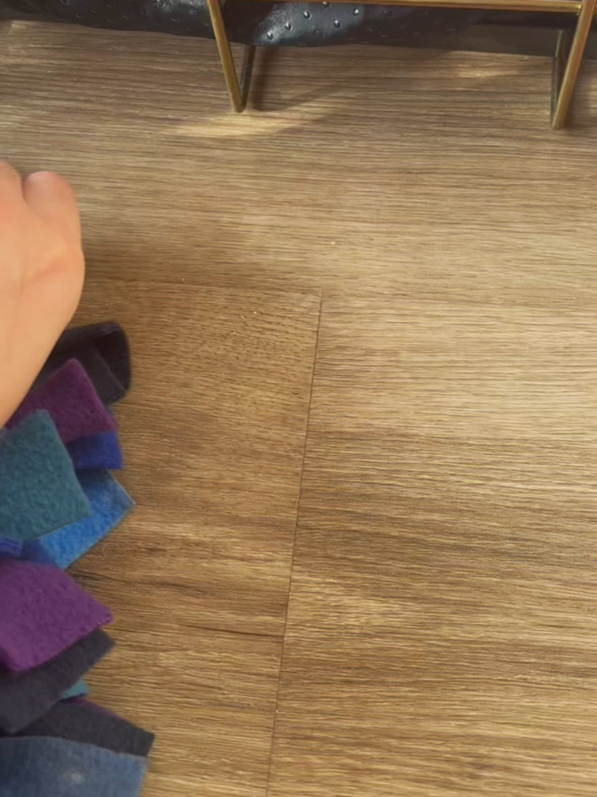 Demonstrating how the Nova Zeal Small Snuffle Mat can be attached to a dog crate, before Murphy starts sniffing and searching for hidden treats amongst the soft fleece strips.